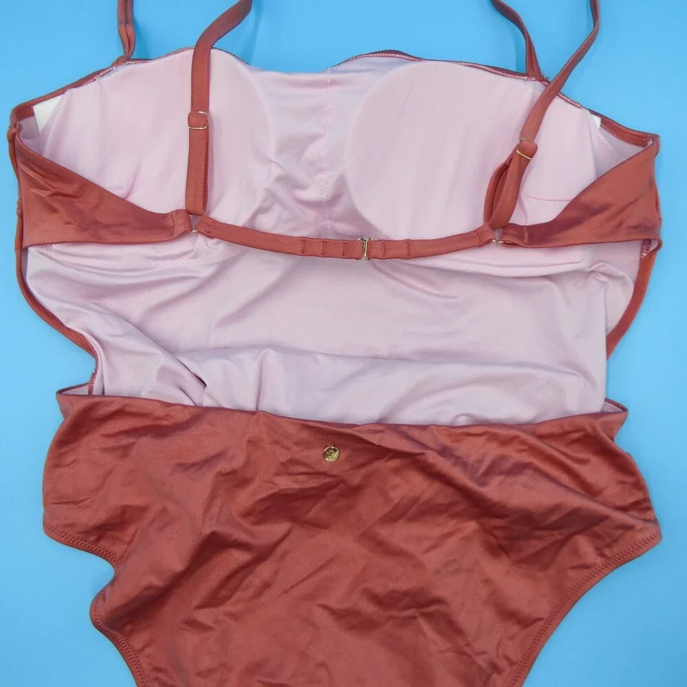 Victorias Secret XXL Rose Gold Covered Padded One Piece Tie Swimsuit Beach Women